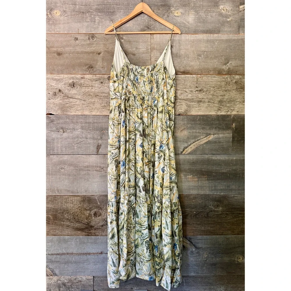 Abercrombie & Fitch Linen Blend Floral Butterfly Button Front Maxi Dress XL Boho